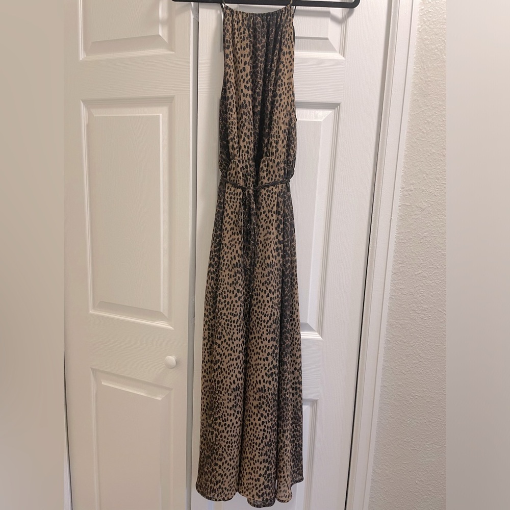 H&M Tan and Black Leopard-Print Halter Maxi Dress